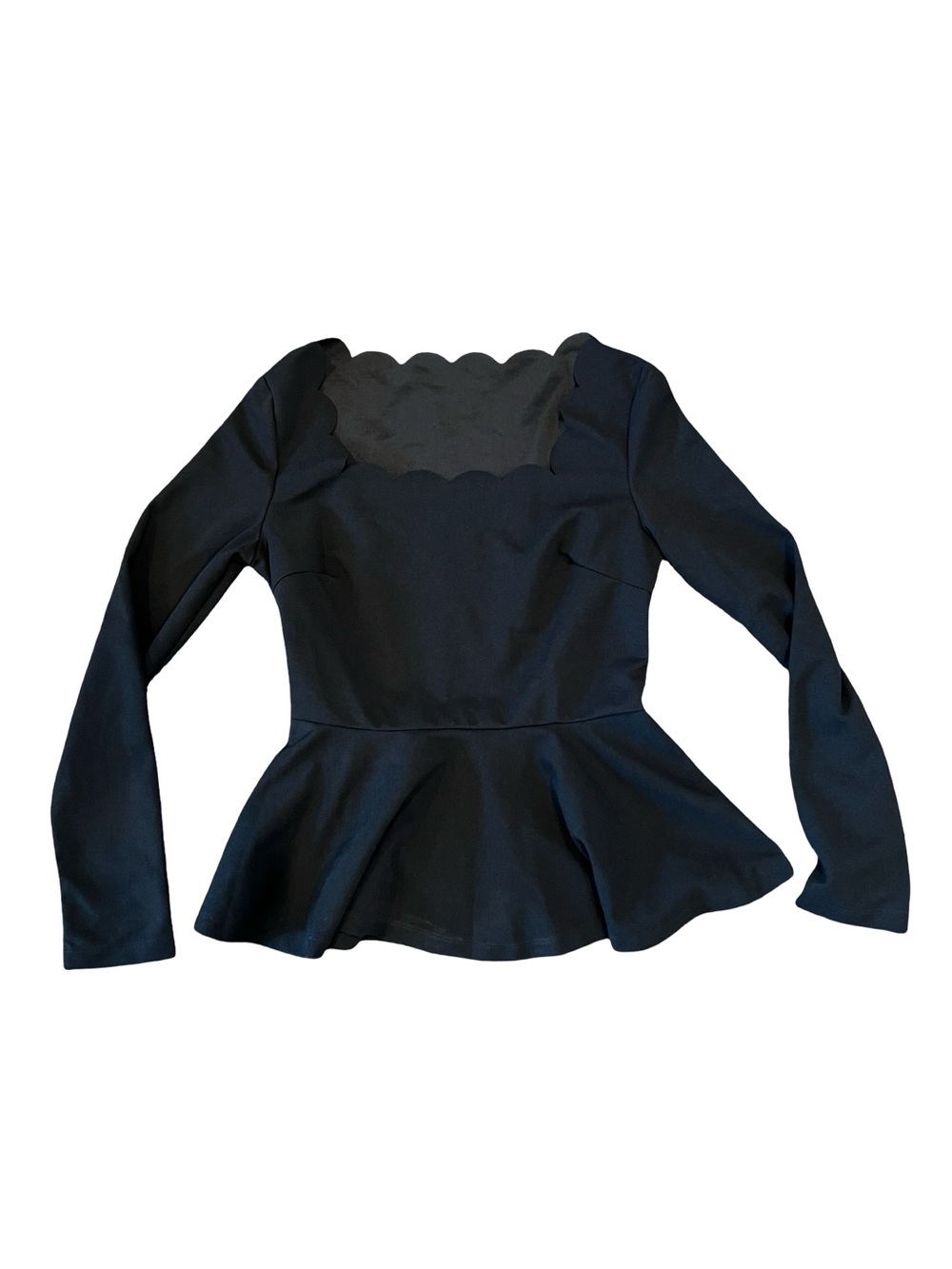SHEIN black long sleeve top with scalloped neckline and peplum hem size M